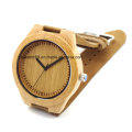 Custom Handmade Bamboo Wood Watch with Leather Strap